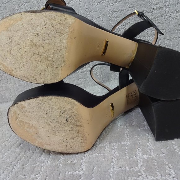 Gucci Marmont Double G Women's Size 39 EU Black Leather High Heel Sandals Shoes - Picture 10 of 14